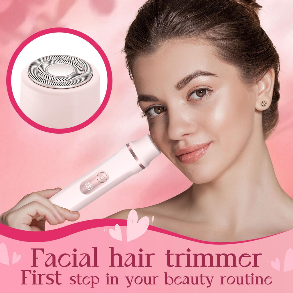 Women’S 2-In-1 Electric Bikini Trimmer & Facial Shaver, Painless Ceramic Blade Body Groomer with Waterproof Wet Dry Design, Rechargeable Travel Razor for Smooth Skin