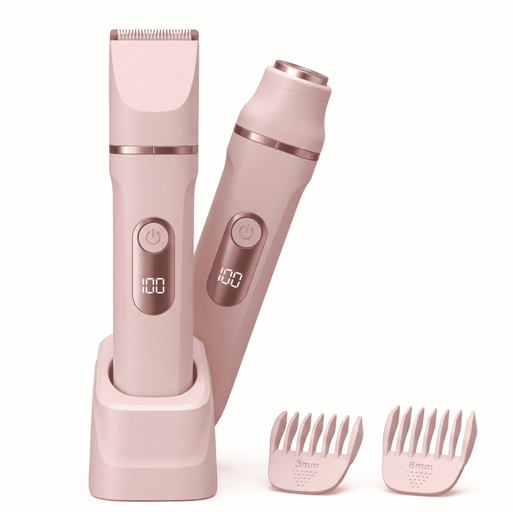 Women’S 2-In-1 Electric Bikini Trimmer & Facial Shaver, Painless Ceramic Blade Body Groomer with Waterproof Wet Dry Design, Rechargeable Travel Razor for Smooth Skin
